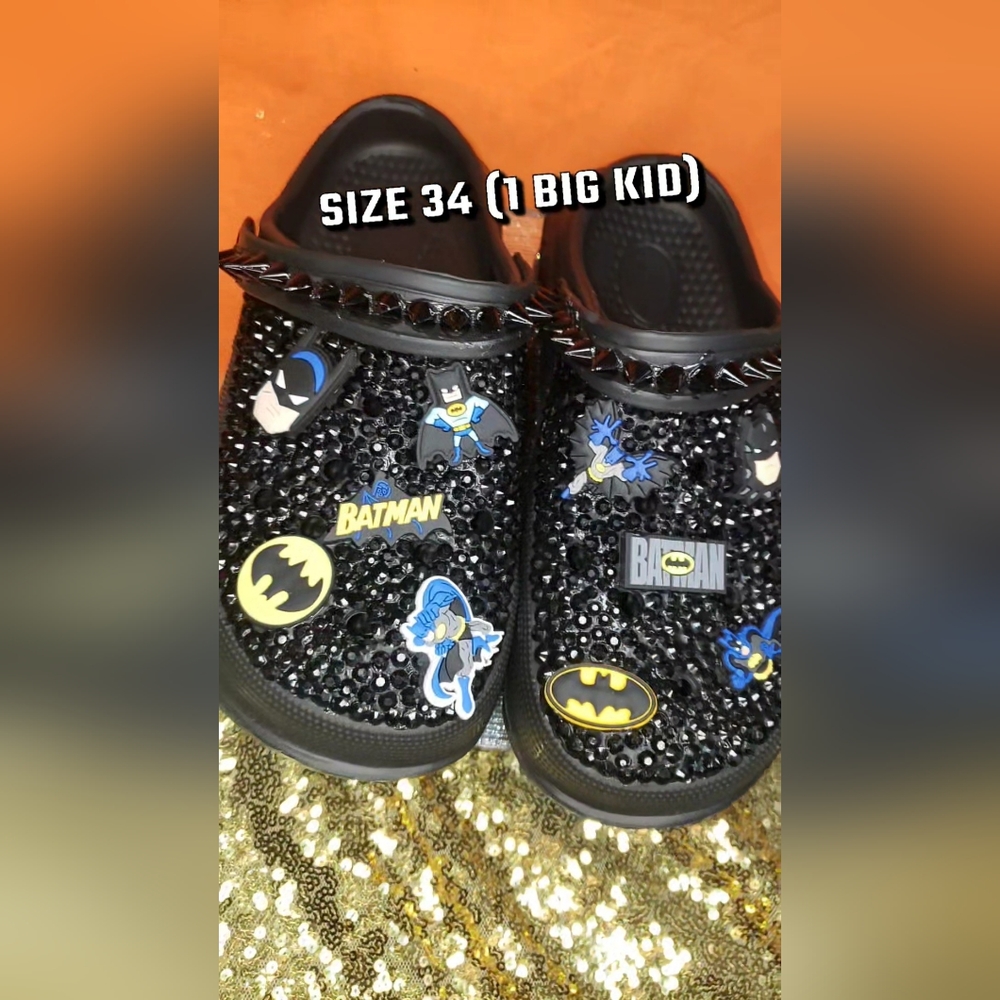 Bedazzled batman clogs black Eur size 34/ US size 1 big kids